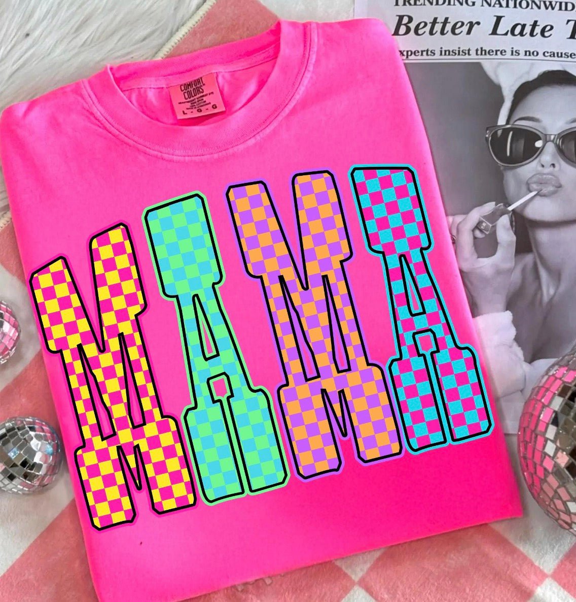 Checkered Mama - Neon Pink - Kaits Kreations
