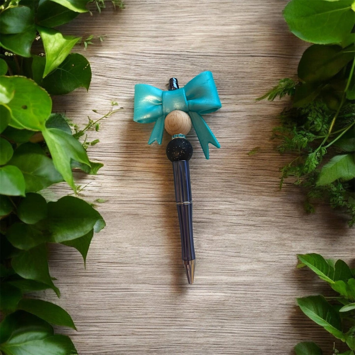 Aqua Bow Beaded Pen - Kaits Kreations